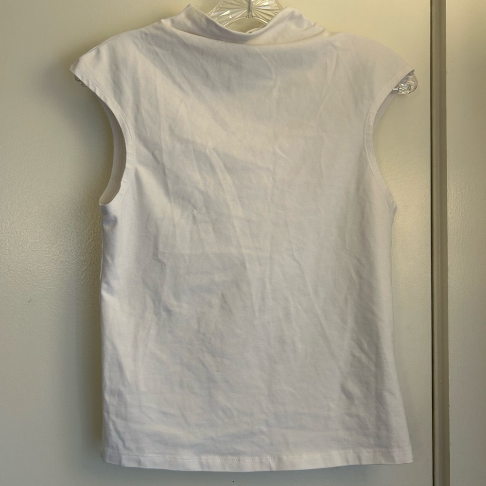 J. Crew White Sleeveless Muscle Tee with Mandarin Collar